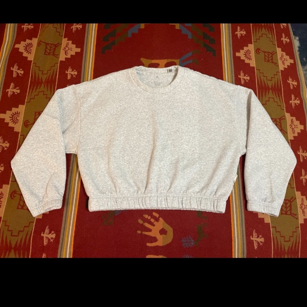 Adidas Made With Nature Cropped Heather Grey Sweatshirt Womens Size XL Elastic